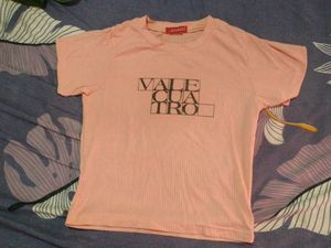 pink Ribbed T-Shirt with Graphic P