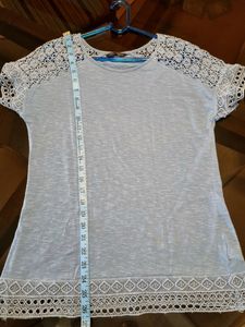 Marks &amp; Spencer Blue T SHIRT w Crochet 36"