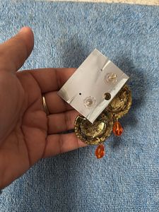 Stunning orange &amp; White Stone Earrings