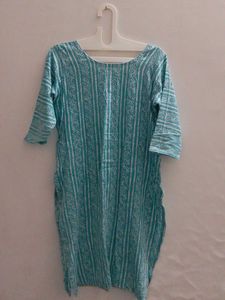 Turquoise Block Print Cotton Salwar Kameez Set