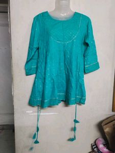 Beautiful Teal Kurta with Gold Embellishments