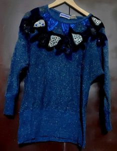 Blue Embellished Winter Top For 36 Bust