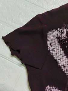 Dark Purple brown Butterfly Print fitted top
