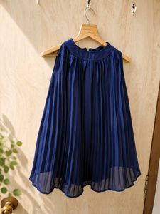 Navy Blue Pleated Flowy Top with Inner Lining | El