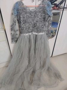 Elegant Grey Embroidered Gown