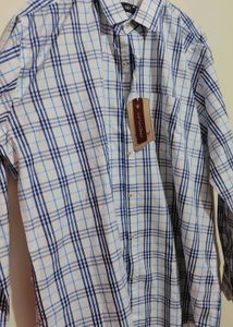 White Shirt Blue Lining Print Boy &amp; Men 48 Chest