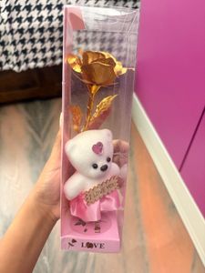 Gold Rose with Teddy Bear Gift Set
