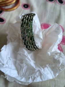 Elegant Green Glass Bangles with Rhinestones