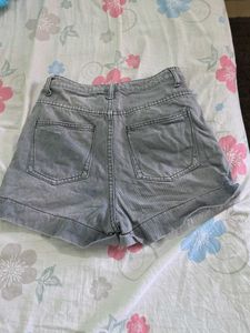 Grey Distressed Denim Shorts