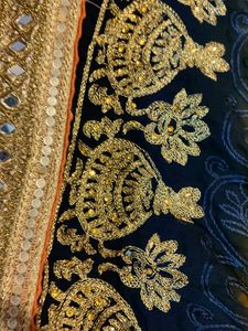 Elegant Yellow &amp; Black Embroidered Saree