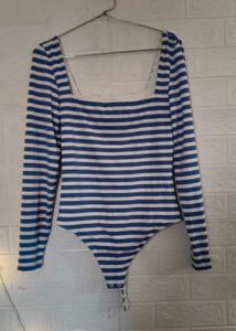 Blue & White Striped Long Sleeve Bodysuit
