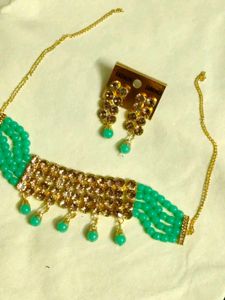 Green Beaded Choker Necklace Set