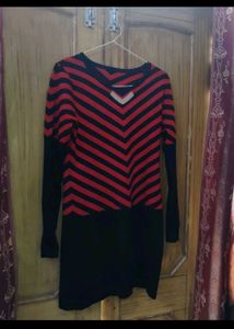 Chic Red &amp; Black Striped V-Neck Dress