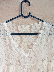 Boho Lace Peplum Top Cropped Sheer