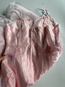 Pink Satin &amp; Organza Draped Dress