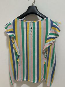 Colorful Striped Ruffle Sleeve Top