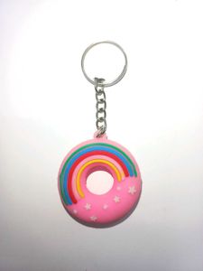🌈🍩 Pink Donut Keychain - Stars & Rainbow Design✨