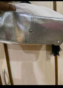 Chic White &amp; Silver Duffle Bag