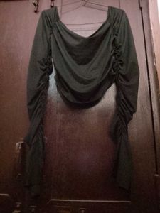 black Ruched Long Sleeve Top