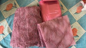 Pink Floral Embroidered Net UnStitched Suit