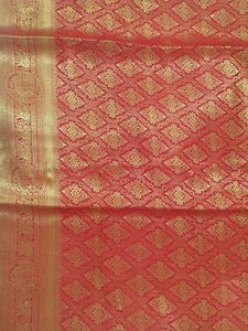 Cream &amp; Red Brocade Saree