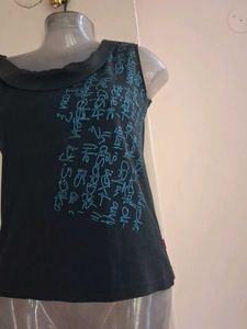 Stylish Dark Grey Graphic Print Top