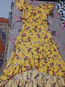 Yellow Floral Ruffle Dress