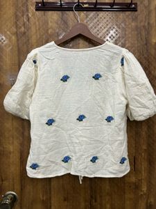 Cream Embroidered Tie-Front Top(Brand new )