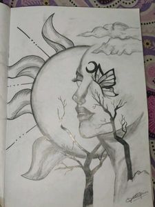 Unique Sun and Moon Face Pencil Sketch