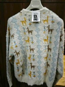 Cozy Faux Fur Deer Print Sweater