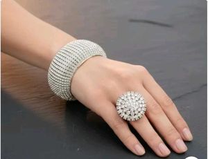 Sparkling Rhinestone Cuff Bracelet and Ring Set