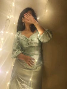 Sage Green Satin Midi Dress