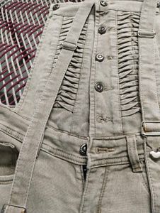 Women's Beige Denim Overalls