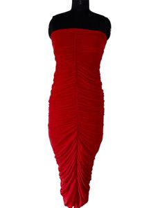 ZARA Stunning Red Strapless Ruched Midi Dress