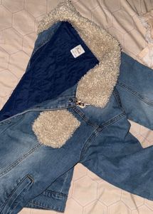 oversized Denim Jacket with Sherpa Collar