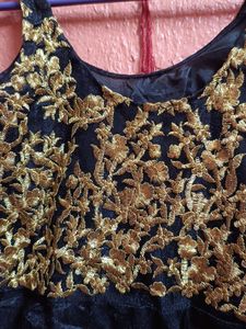 Elegant Black &amp; Gold Embroidered Gown