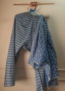 Pure Cotton Blue Floral Print 3 pc suit