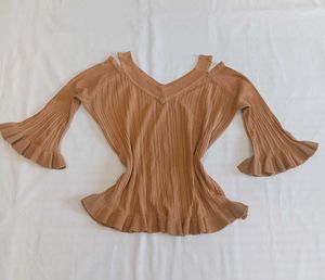 Brown Cold Shoulder Bell Sleeve Top