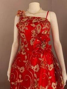 Stunning Red &amp; Gold Embroidered Gown