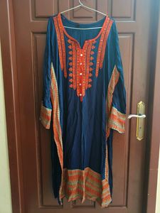 Navy Blue Kurtha With Orange Embroidery 🪡