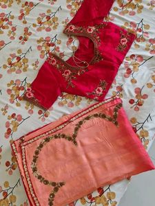 Red-Peach Sequins heavy saree with Blouse 💖