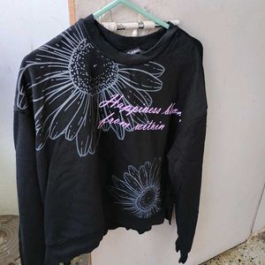 Zudio Black Floral Graphic Sweatshirt