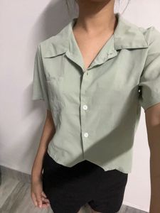Light Green Button-Up Cropped Shirt