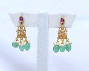 Exquisite Lakshmi Earrings with Emerald & Pearls