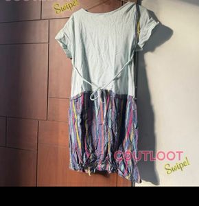 Striped Overall Dress with T-Shirt