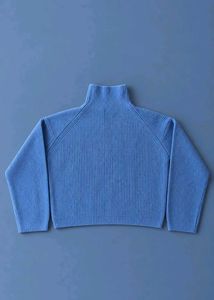 BLUE RIBBED HALF-ZIP MOCK NECK SWEATER