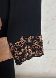 Elegant Black Abaya with Embroidered Sleeves
