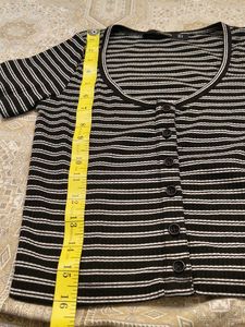 Madame Stripped Button-Up Cropped Top