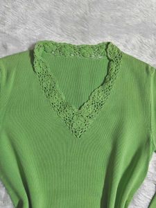 Lime Green V-Neck Knit Top