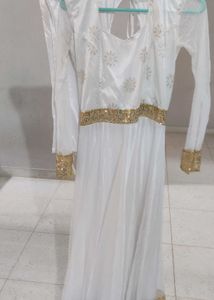 White and Golden sequince anarkali dress